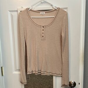 LA MIEL Taupe Long Sleeve Ribbed Tee